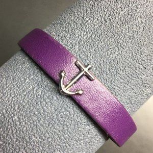 Leather Anchor Bracelet As Is Purple Silver Slide Key Slider Nautical Boat Ship